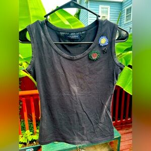 PIAZZA SEMPIONE- MADE IN ITALY-Cotton tank top w/ floral beadwork•Size: EU 40/XL